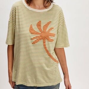 Free People Striped Palm Appliqué Tee Shirt